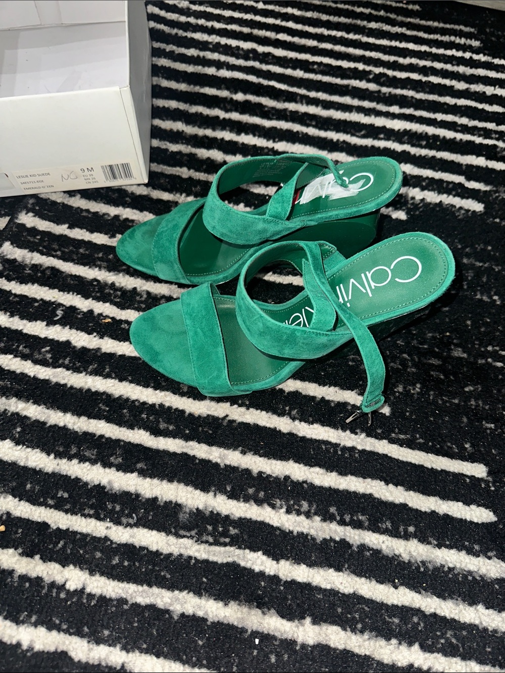 Calvin Klein Emerald Green Suede Strap Block Heels - Picture 2 of 5